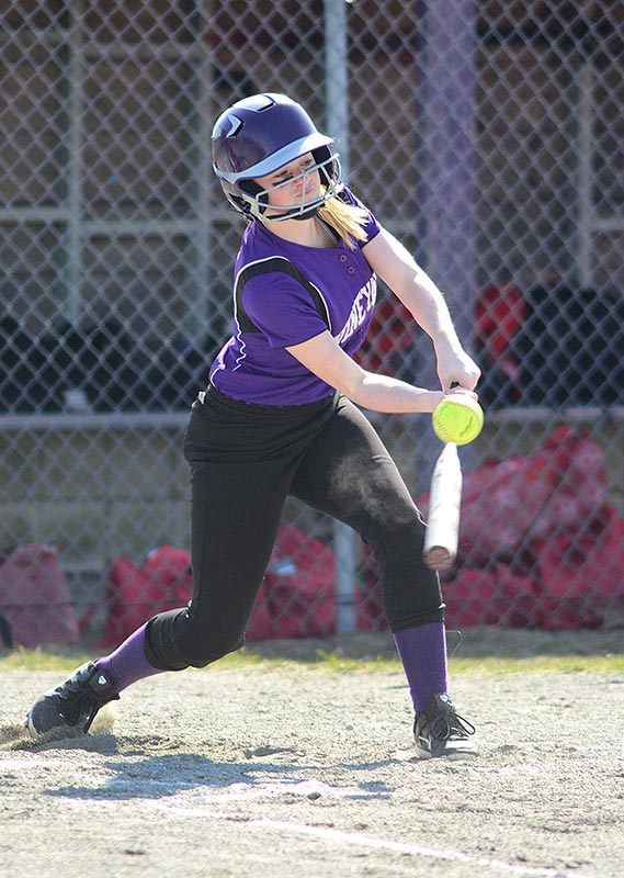 Alexis Hughes strokes the ball for an RBI.