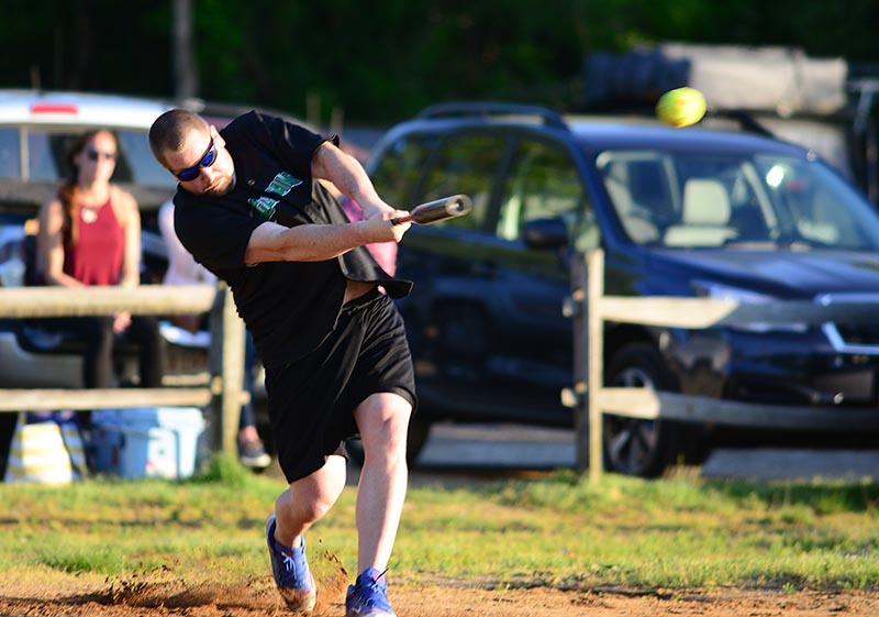 Tyler Johnson of the Gustaves ropes the ball for a single.