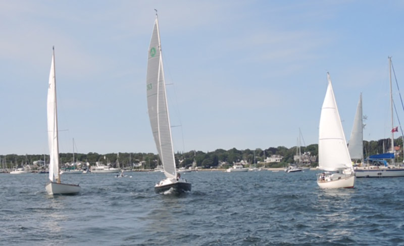 The lineup at the Sunday start, from left, Altius, Tamu, and Sandpiper.