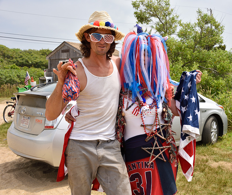 Isaac Taylor and Sandra Melkonian during the parade in Aquinnah.