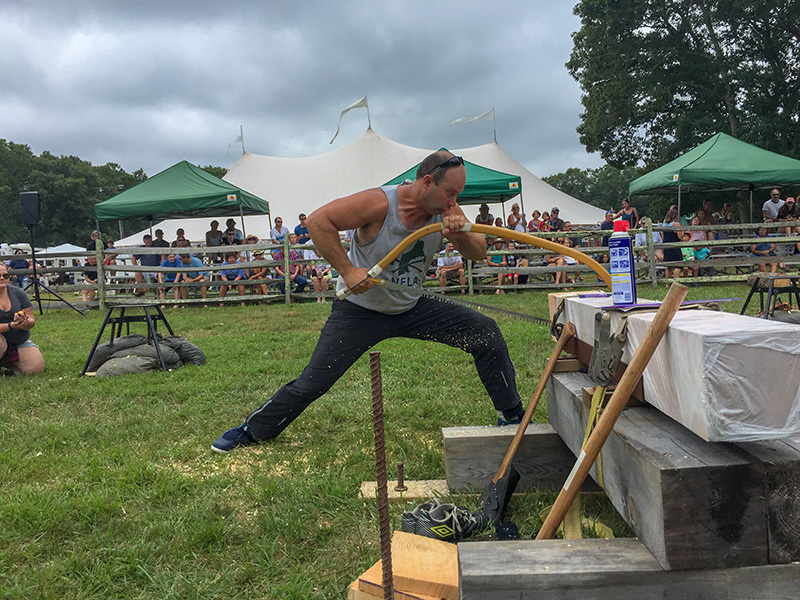 Vince Maciel of West Tisbury, winner bowsaw competition.