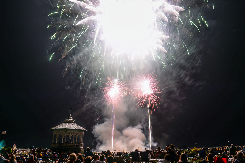 A large crowd gathered at Ocean Park watches the annual Oak Bluffs fireworks.