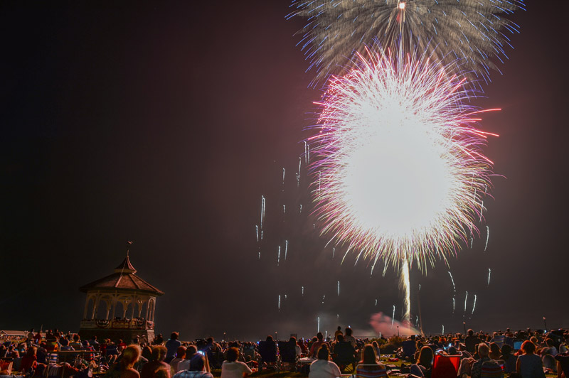 A large crowd gathered at Ocean Park watches the annual Oak Bluffs fireworks.
