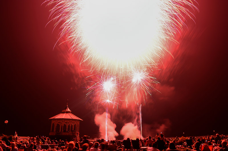 A large crowd gathered at Ocean Park watches the annual Oak Bluffs fireworks.