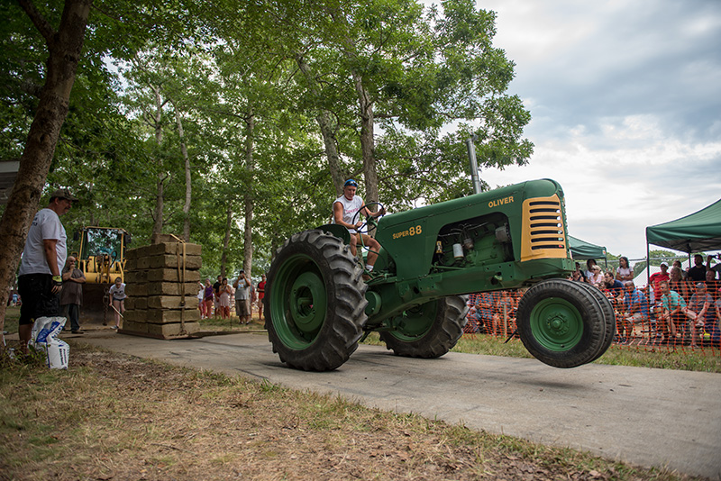 Melanie Flanders, of Menemsha, competes in the tractor pull.