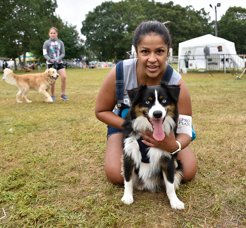 Blue, a mini Australian Shepherd, and his Mom Magda Pereira.