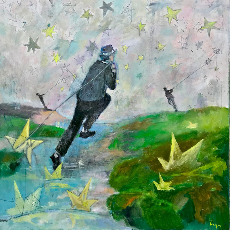 “Catching Stars” Mixed media on canvas, 36 x 36 inches, Field Gallery.