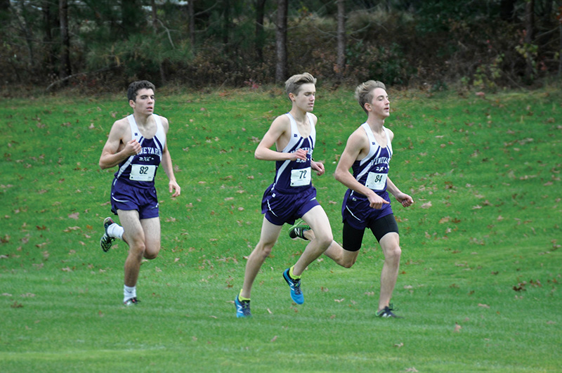 MV Boys mid race, from left, Owen Porterfield, Peter Burke, and Isaac Richards.