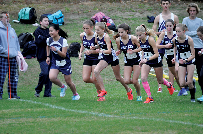 The Vineyard girls at the start of their race.