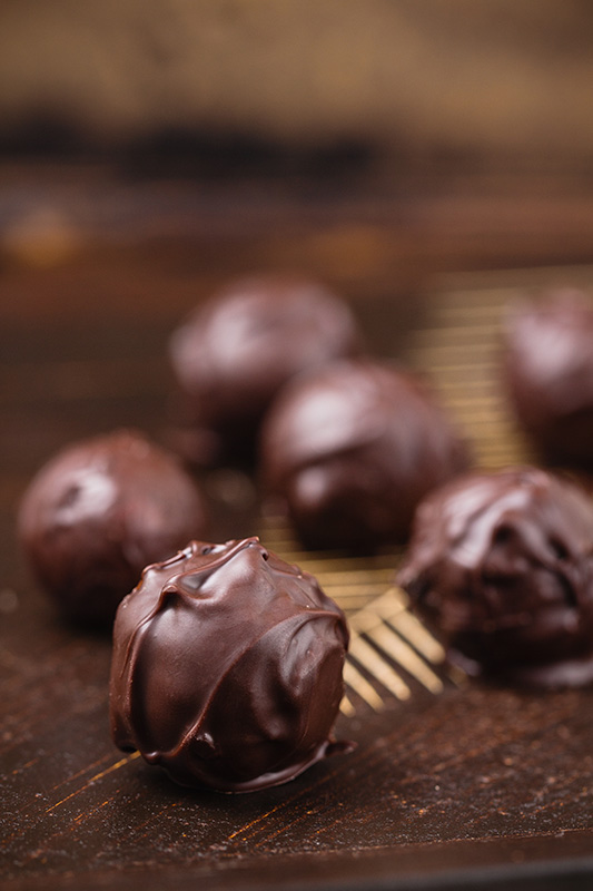 Closeup truffles in chocolate