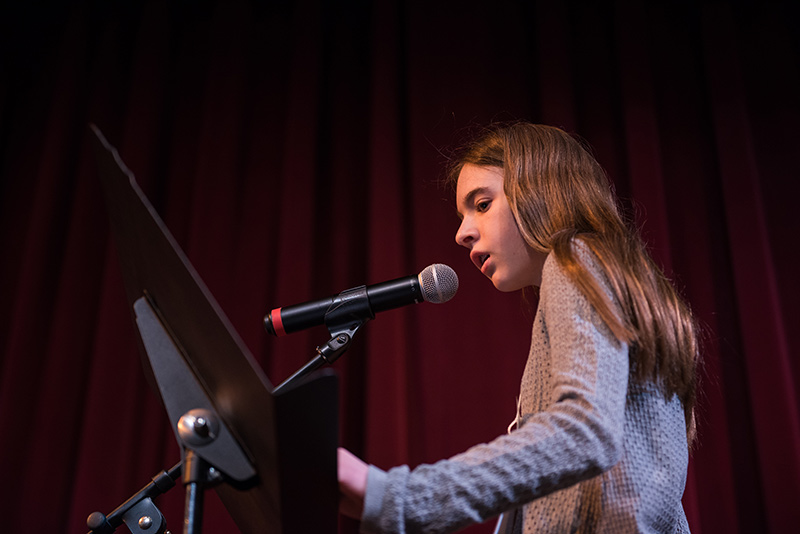 Hannah Murphy of Oak Bluffs School reads her answer.