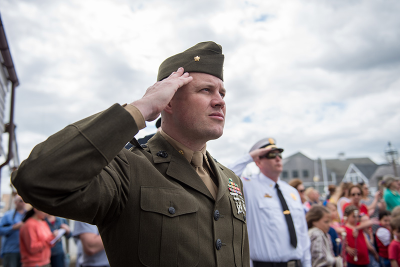 U.S. Marine Corps Major James Hagerty salutes during the ceremony.