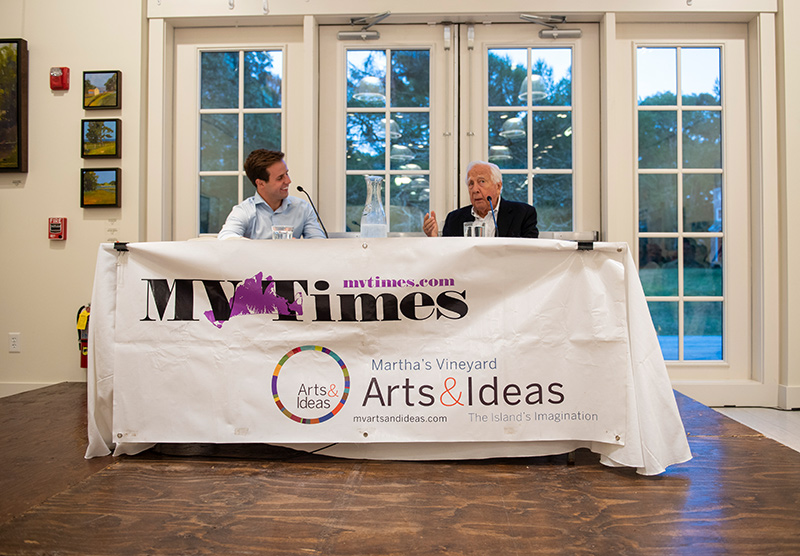 Nathaniel Brooks Horwitz, left, interviews David McCullough.