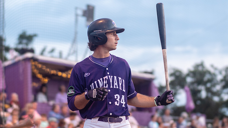 Anthony Videtto prepares on deck for his second at-bat on the game.