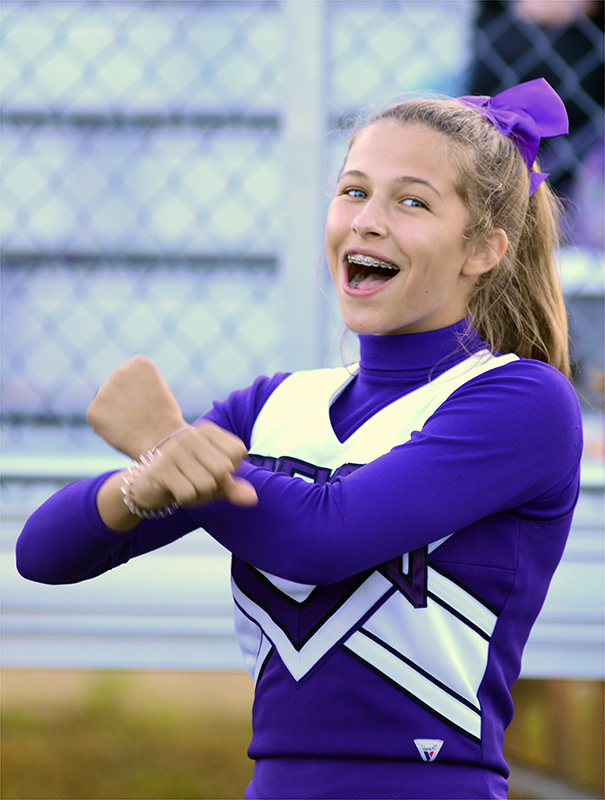 MVRHS cheerleader Ella Oskan shows her spirit.