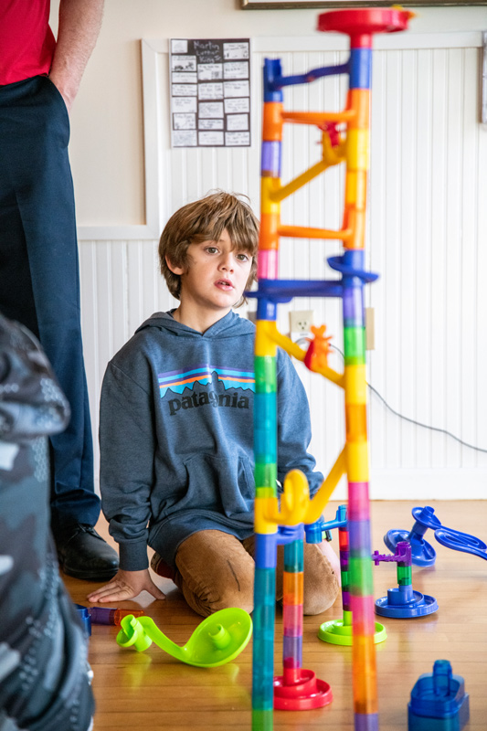 Pable Begle contemplates how to stabilze his marble track.