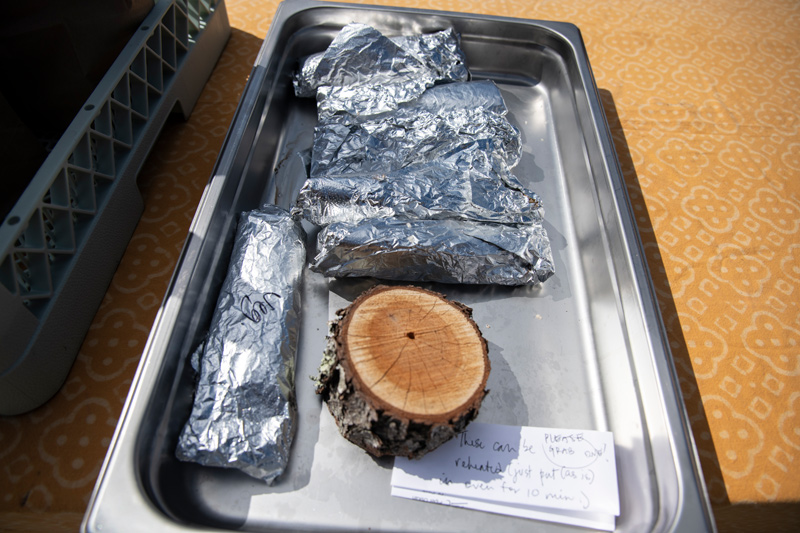 Foil-wrapped sandwiches and breakfast burritoes were availible for pickup.