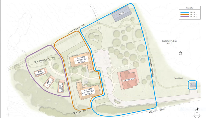 A map showing the three building phases of the project.