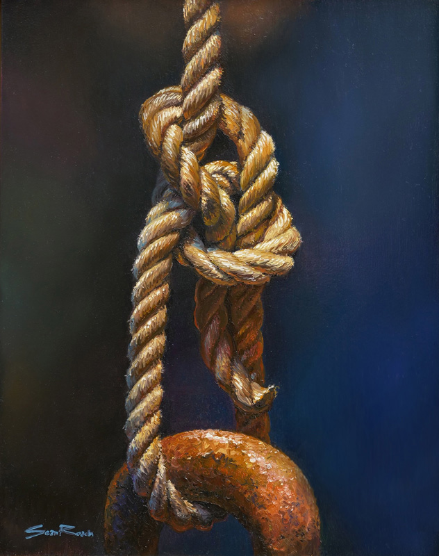 “Weighted Bowline” Oil on Birch Panel, 14″ x 11″