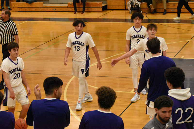 The Vineyarders celebrate their win over Nauset.