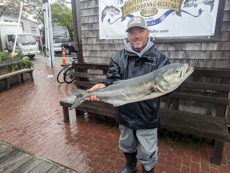 Bob Bottaru with his leading bluefish.