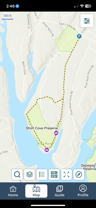 Before and after TrailsMV screenshots of Short Cove Preserve trail system.