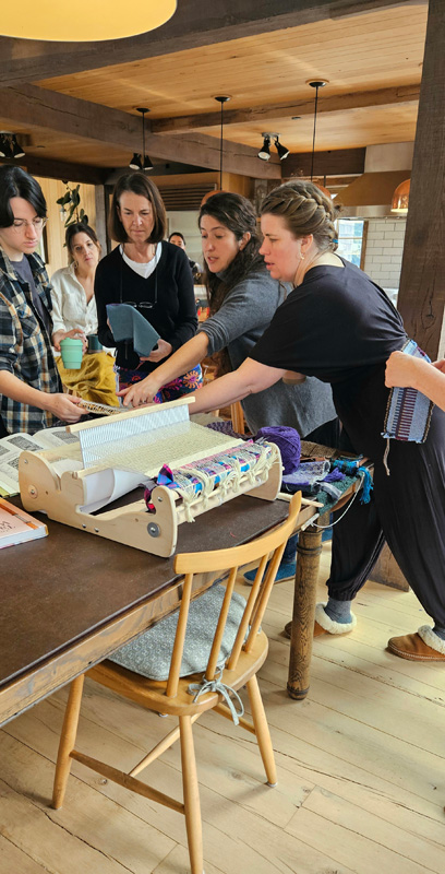 #4_2_22_Fiberarts_instructor Prin van Gulden talking about designs