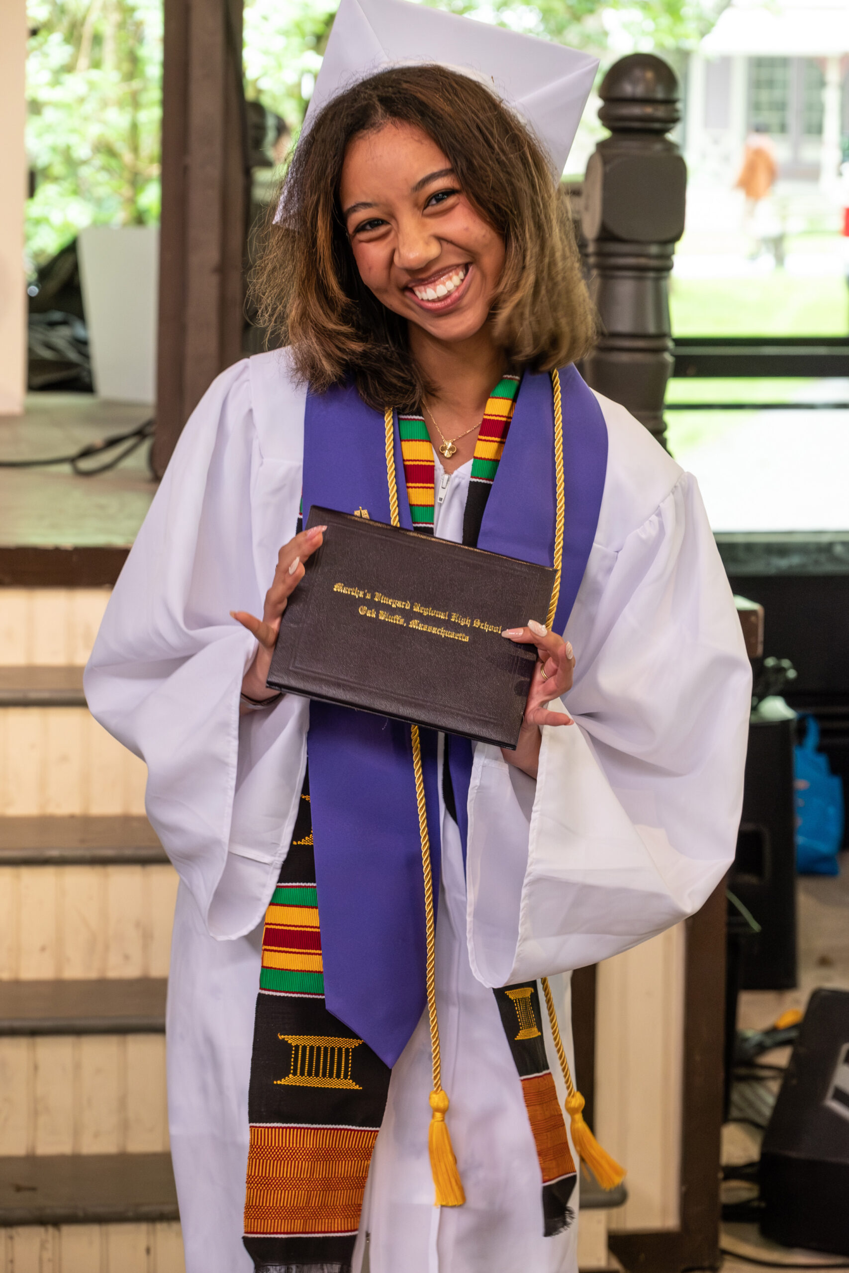 MV Times writer Nikeya Tankard was all smiles as she received her diploma.