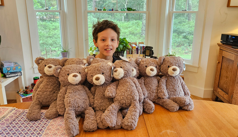 Logan with bears for sale.
