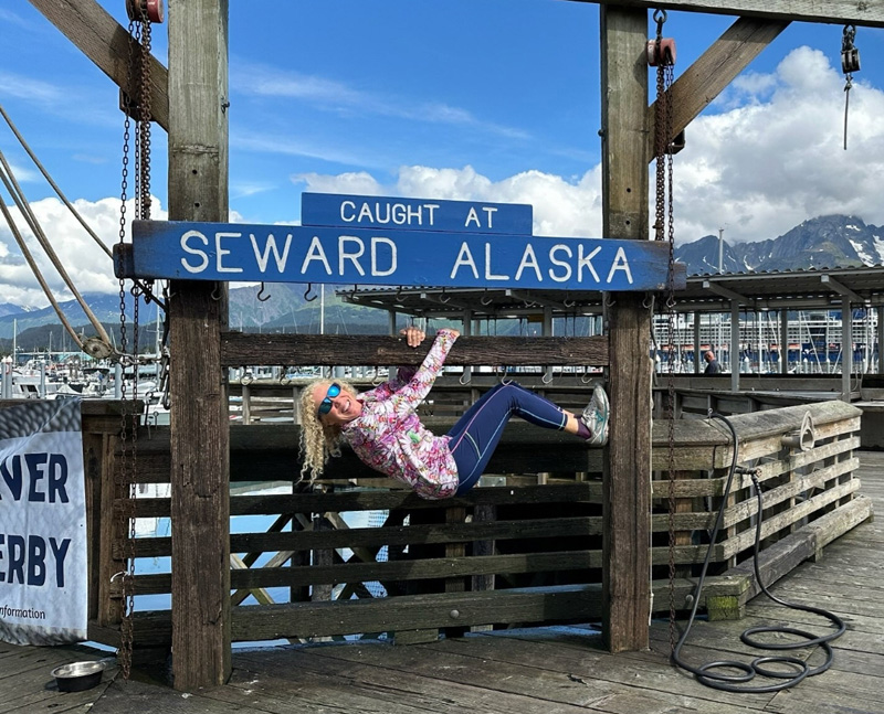 Goofing off at weigh-in the day before the Seward Silver Salmon Derby starts.