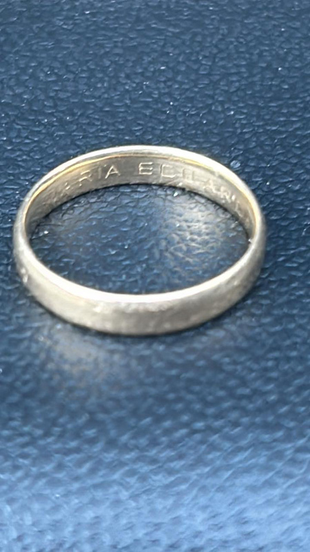 A lost wedding ring found while fishing.