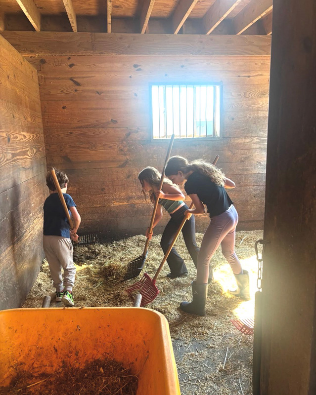Learning to muck stalls as a team.